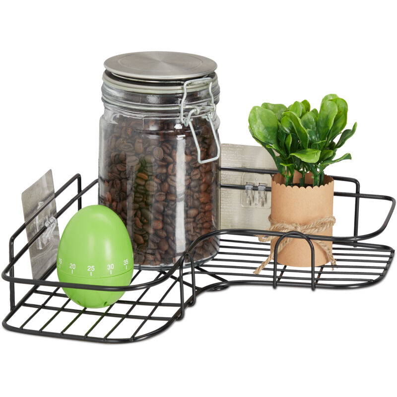 foto del prodotto relaxdays 2x scaffale ad angolo per la cucina, mensola angolare da incollare, portaspezie da parete, 5,5 x 26 x 26 cm ca. nero
