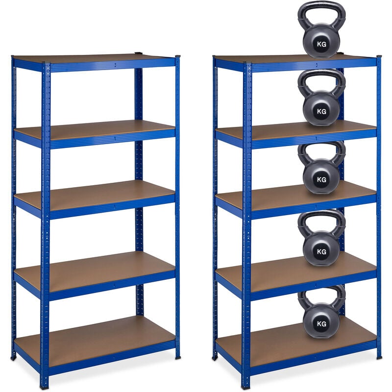 foto del prodotto relaxdays 2x scaffali in metallo, 1325 kg capacit di carico, 180 x 90 x 45 cm, scaffalatura ad alta portata con 5 ripiani, blu