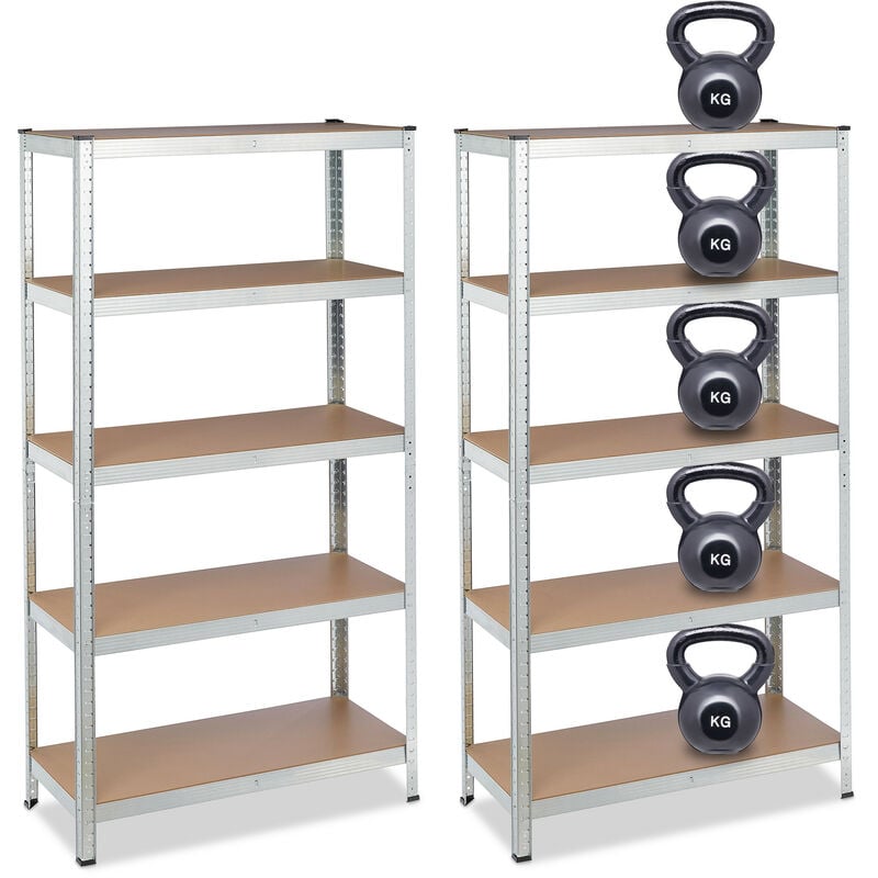 foto del prodotto relaxdays 2x scaffali in metallo, 1325 kg capacit di carico, 180 x 90 x 45 cm scaffalatura ad alta portata con 5 ripiani, zincato