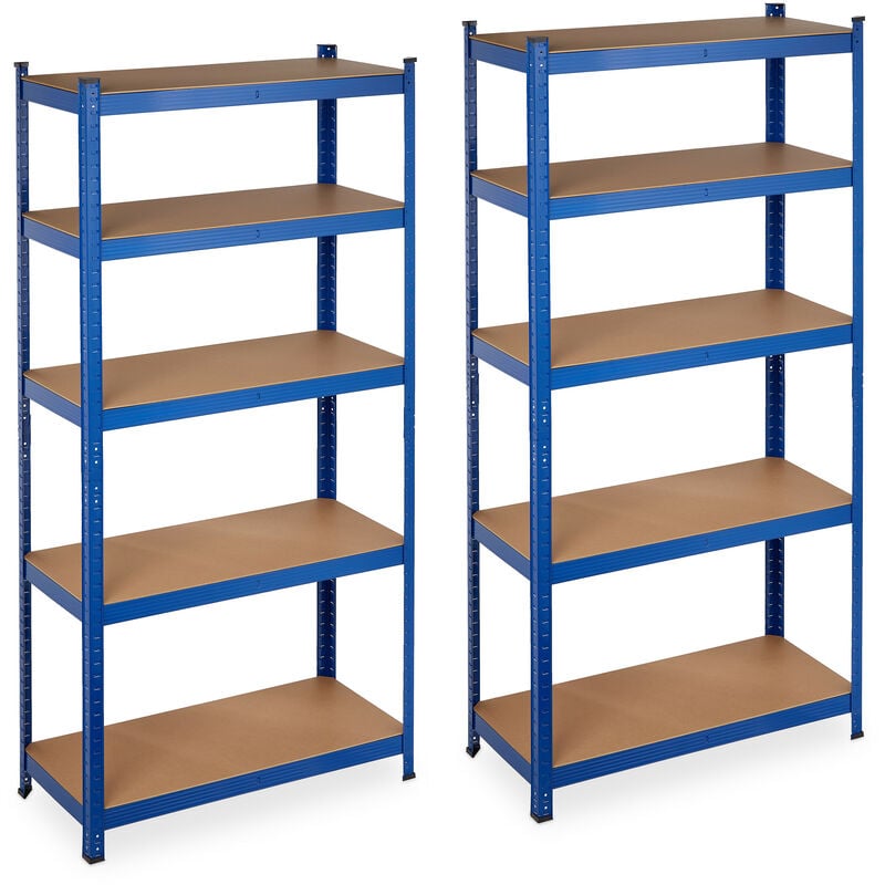 foto del prodotto relaxdays 2x scaffali in metallo, 875 kg capacit di carico, 180 x 90 x 45 cm, scaffalatura ad alta portata con 5 ripiani, blu