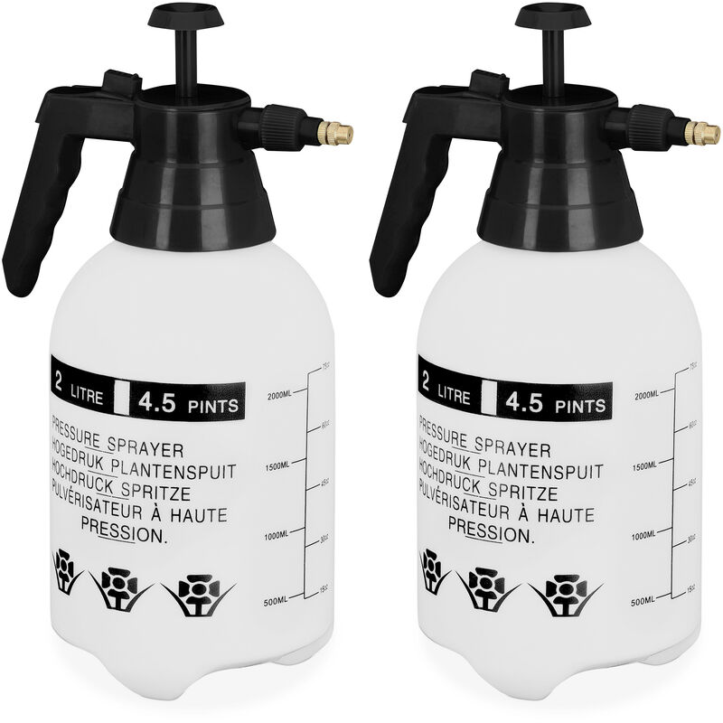 foto del prodotto relaxdays 2x spruzzatore a pressione da 2 l, ugello regolabile, nebulizzatore acqua e diserbante, da giardino, bianco nero