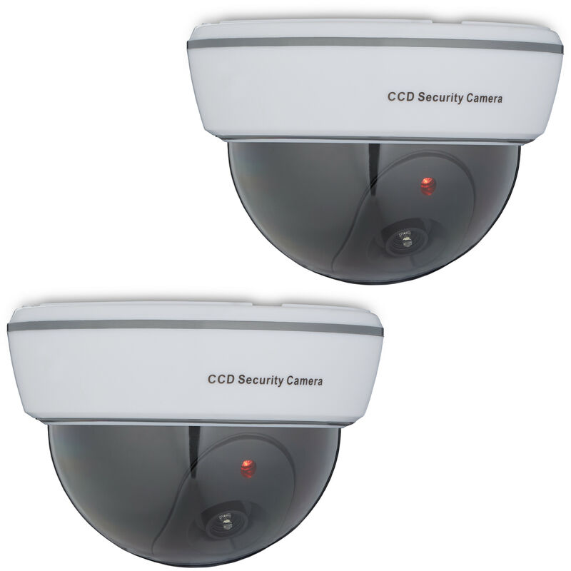 foto del prodotto relaxdays 2x telecamera finta di sorveglianza, dummy camera, led lampeggiante, per interni ed esterni, deterrente, bianco
