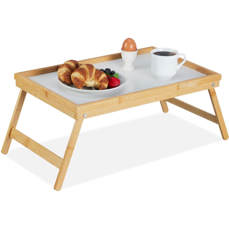 foto del prodotto relaxdays 2x vassoio da letto, da poltrona, pieghevole in bamb , per colazione, con gambe ripiegabili, colore naturale