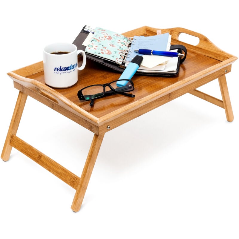 foto del prodotto relaxdays 2x vassoio da letto, in bamb , con gambe pieghevoli, hxlxp 25x52x33 cm, tavolino colazione, color naturale