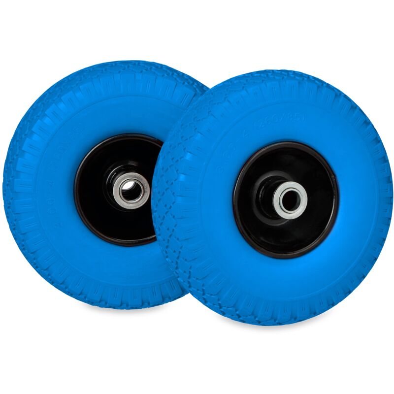 foto del prodotto relaxdays 3.00 4 ruota per carrello, set da 2, gomma piena, cerchione in acciaio, antiforatura fino a 100 kg, nero blu