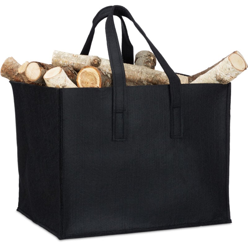 foto del prodotto relaxdays 3x cesto portalegna per camino in feltro hxlxp 34,5 x 43 x 36,5 cm 2 manici pieghevole portariviste, nero