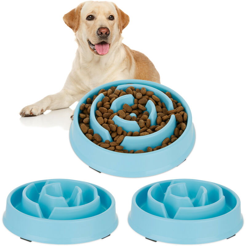 foto del prodotto relaxdays 3x ciotola anti ingozzamento per cani, 400 ml, lenta assunzione del cibo, adatta alla lavastoviglie, azzurro