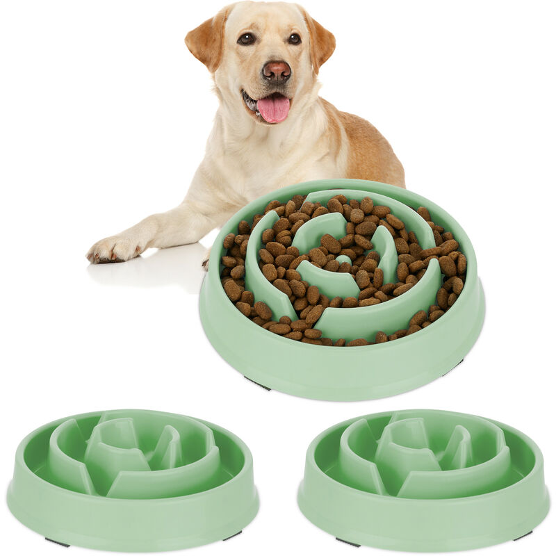foto del prodotto relaxdays 3x ciotola anti ingozzamento per cani, 400 ml, lenta assunzione del cibo, adatta alla lavastoviglie, verde