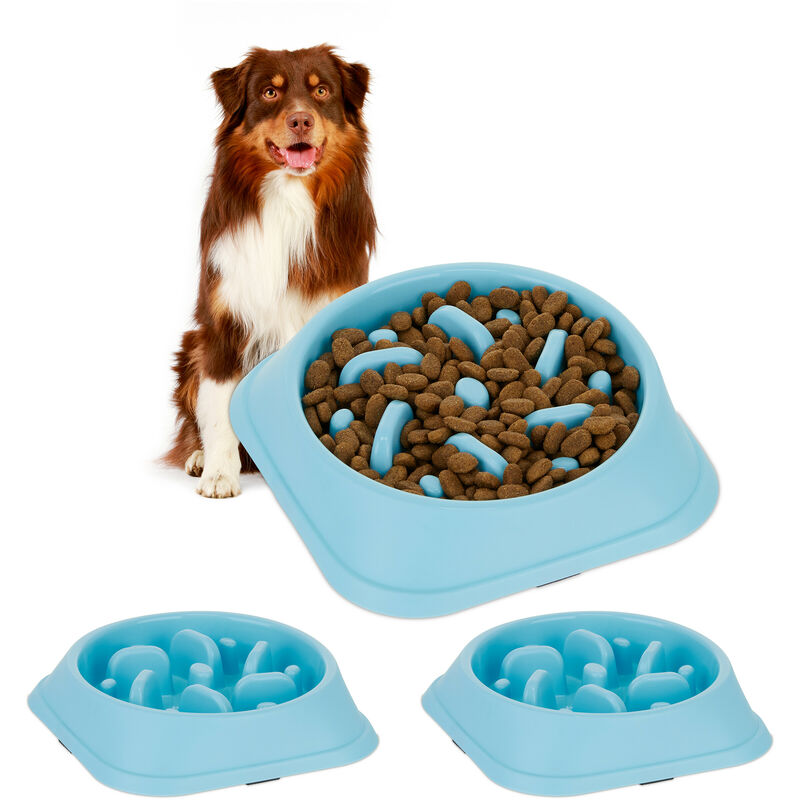 foto del prodotto relaxdays 3x ciotola anti ingozzamento per cani, 500 ml, lenta assunzione del cibo, adatta alla lavastoviglie, blu