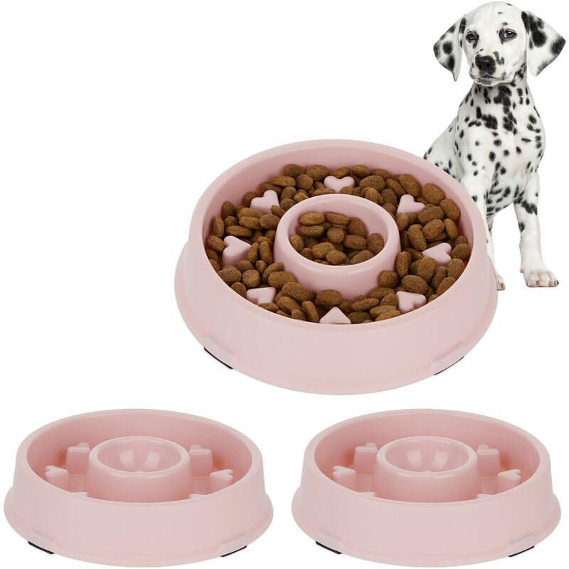 foto del prodotto relaxdays 3x ciotola anti ingozzamento per cani, 500 ml, lenta assunzione del cibo, adatta alla lavastoviglie, rosa