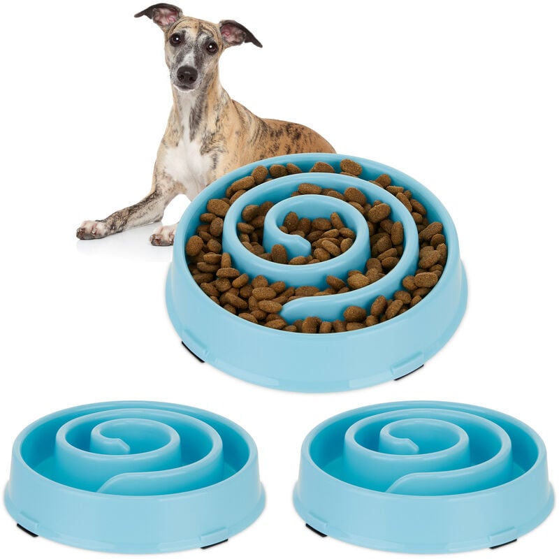 foto del prodotto relaxdays 3x ciotola anti ingozzamento per cani, 600 ml, lenta assunzione del cibo, adatta alla lavastoviglie, azzurro