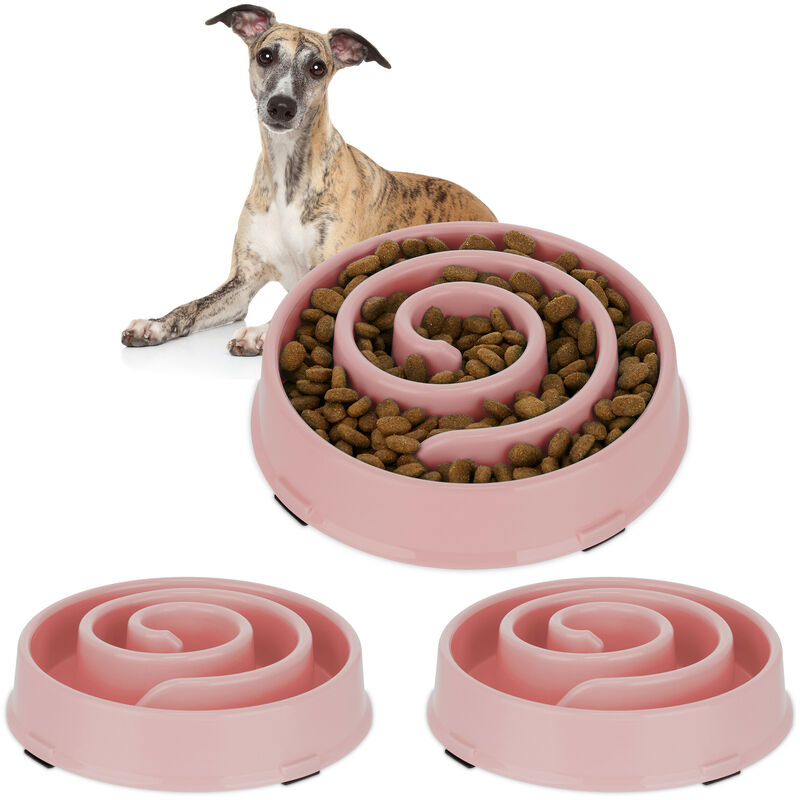 foto del prodotto relaxdays 3x ciotola anti ingozzamento per cani, 600 ml, lenta assunzione del cibo, adatta alla lavastoviglie, rosa