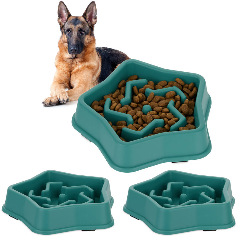 foto del prodotto relaxdays 3x ciotole anti ingozzamento per cani, 600 ml, lenta assunzione del cibo, adatta alla lavastoviglie, verde