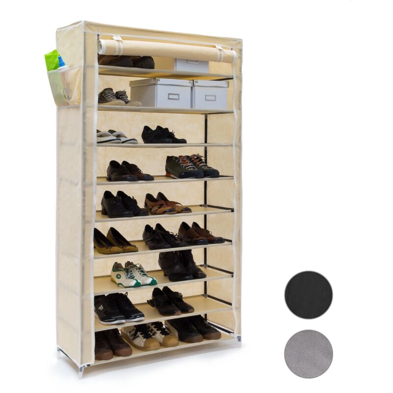 foto del prodotto relaxdays 3x scarpiera salvaspazio, 9 ripiani, 45 scarpe, rivestimento in tessuto, portascarpe, hxlxp 161 x 88 x 30 cm, beige