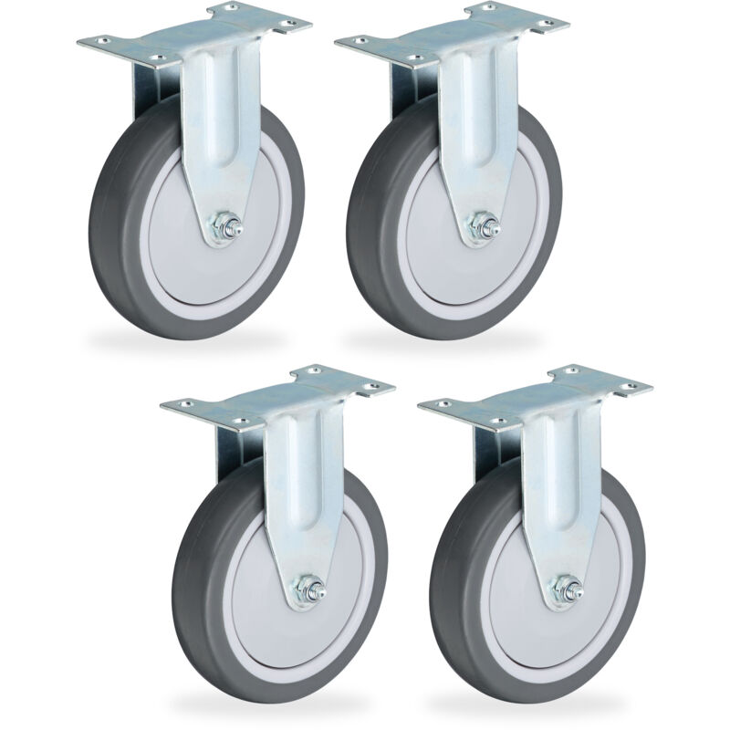 foto del prodotto relaxdays 4 ruote per carrello fisse, 125 mm, silenziose rotelle per mobili e carichi da 480 kg, tpr e acciaio, grigio