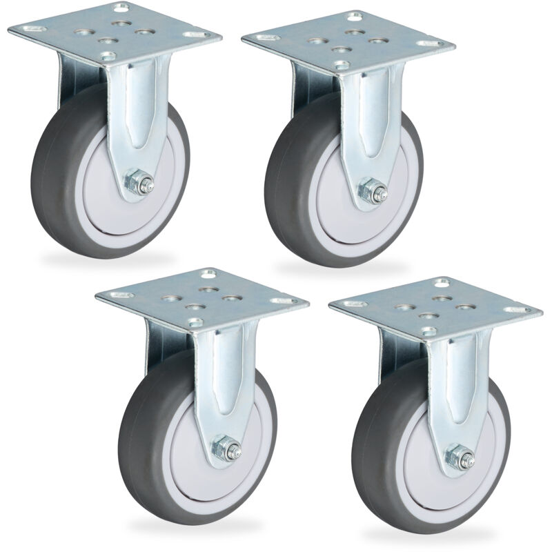 foto del prodotto relaxdays 4 ruote per carrello fisse, 50 mm, silenziose rotelle per mobili e carichi da 160 kg, tpr e acciaio, grigio