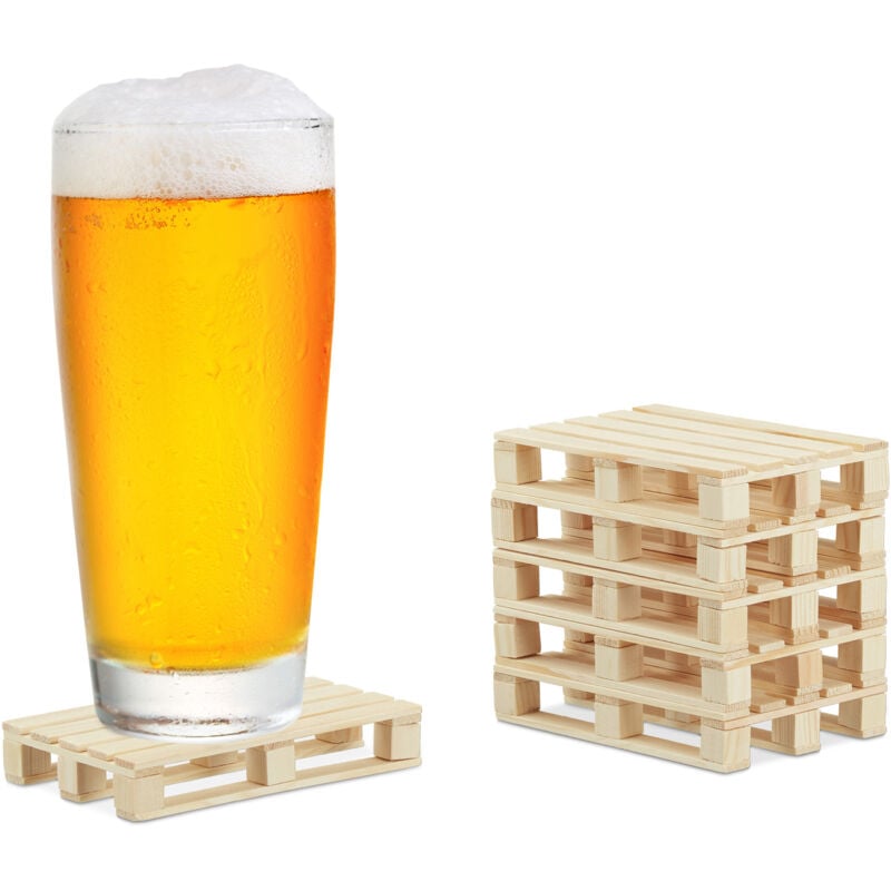 foto del prodotto relaxdays 48x sottobicchieri mini pallet, set da 48, poggiabicchieri antiscivolo, bancali in legno, hlp 2x12x8cm, naturale