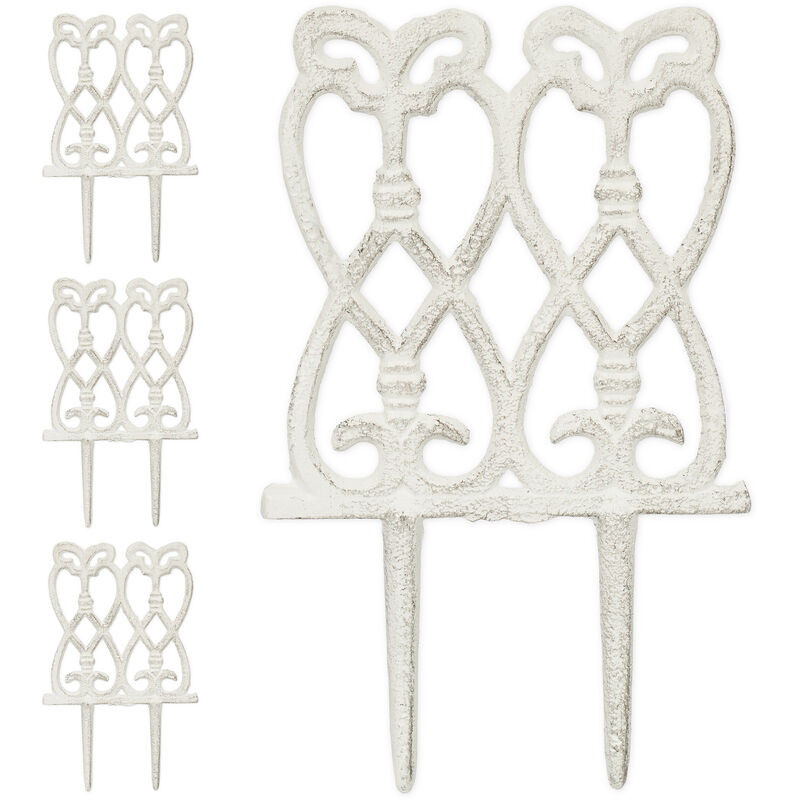 foto del prodotto relaxdays 4x bordure per aiuole, set 4, hxl 25x14,5 cm, recinzione per cortile e giardino, design in ghisa vintage, bianco