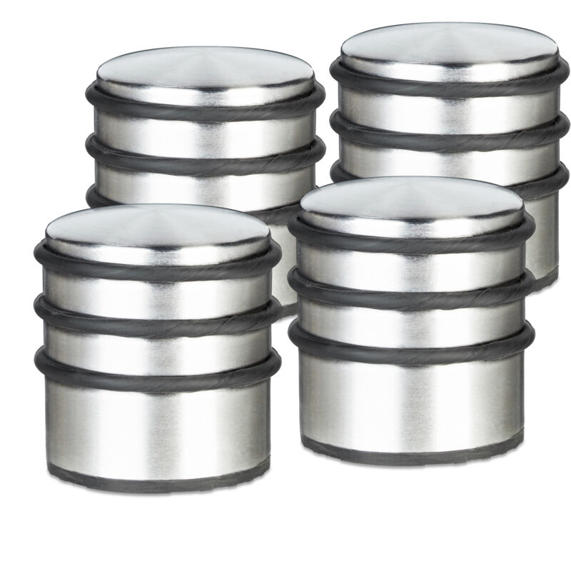 foto del prodotto relaxdays - 4x fermaporta, blocca porte da pavimento, acciaio inox, gomma antigraffio, finestre rotondo, metallo, argentato