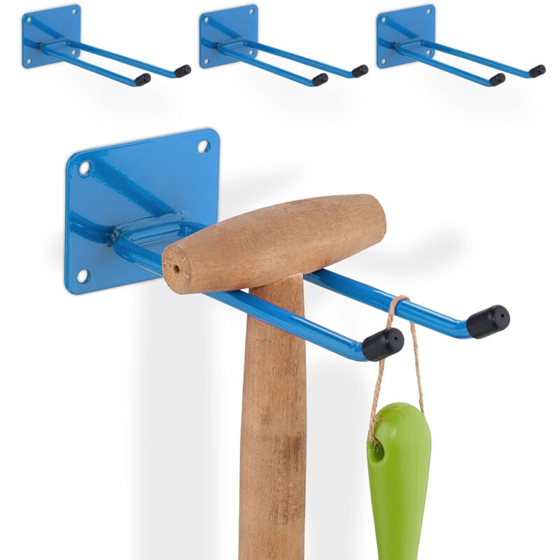 foto del prodotto relaxdays 4x ganci porta attrezzi da giardino, l 24 cm, appendi scope e accessori giardinaggio, portaoggetti officina, blu