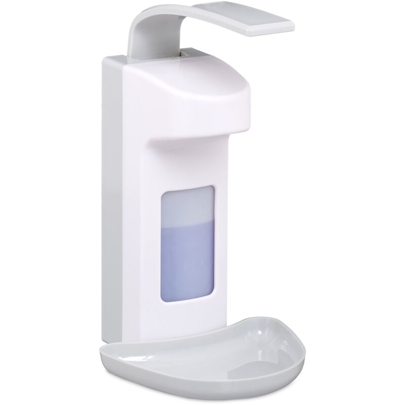 foto del prodotto relaxdays 4x set dispenser di sapone, con salvagocce, portasapone igienico da parete, disinfettante, a leva, per 500 ml, bianco