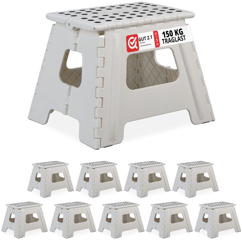 foto del prodotto relaxdays 4x sgabello pieghevole l, trasportabile, da bagno o campeggio, per bambini, fino a 120 kg, plastica, h 32,5 cm, bianco