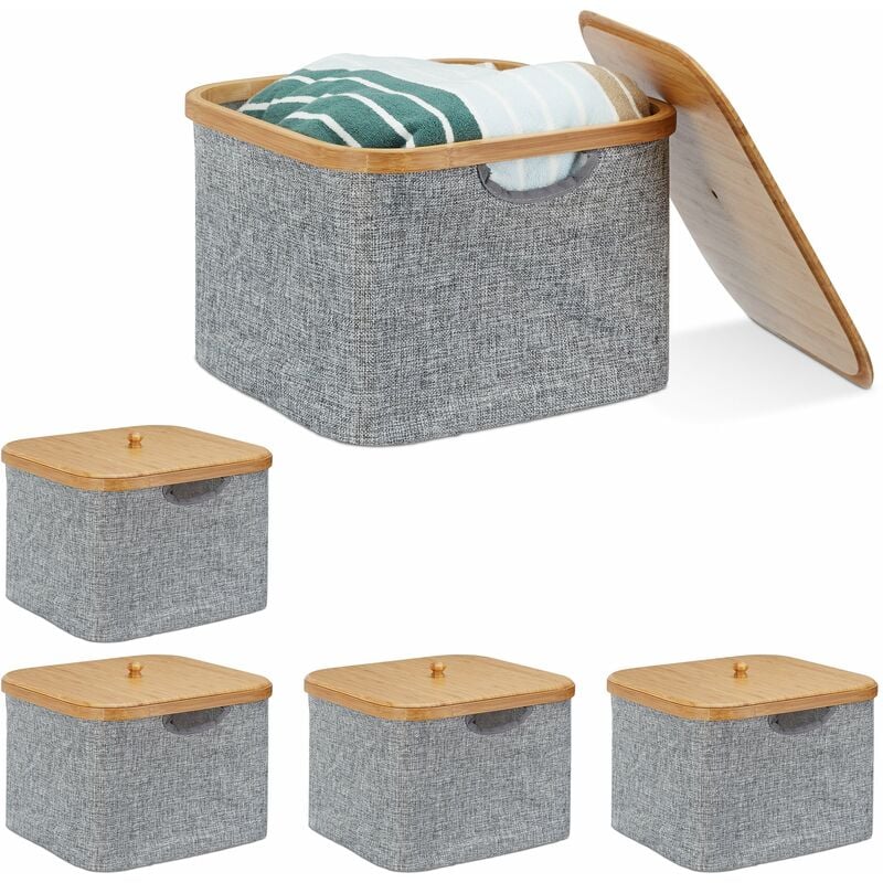 foto del prodotto relaxdays 5x cestino portaoggetti, scatola portatutto con coperchio, per scaffale, in tessuto, hxbxt 25 x 33 x 33 cm, grigio