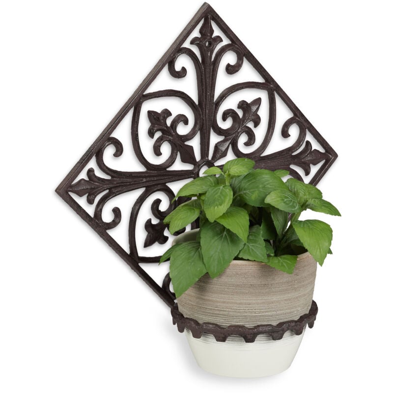 foto del prodotto relaxdays 5x portavasi da parete in ghisa, da appendere, per il giardino, 13 cm, decorativo, da esterno, marrone scuro