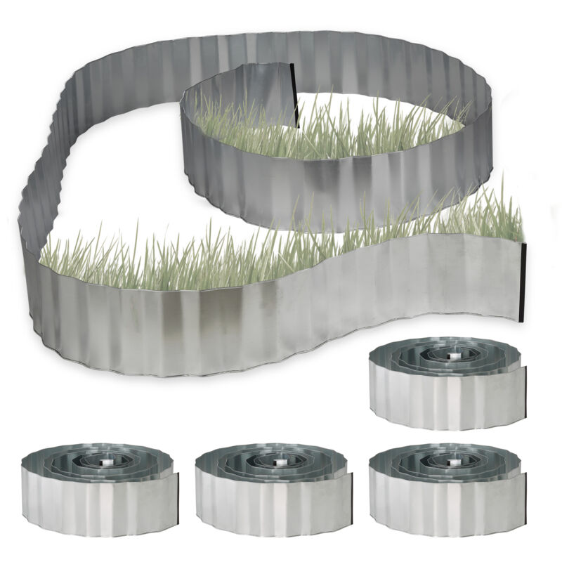 foto del prodotto relaxdays 5x recinto zincato per prato, bordura aiuola in metallo sponda per giardino antiradice 5 m x 16 cm, grigio argento