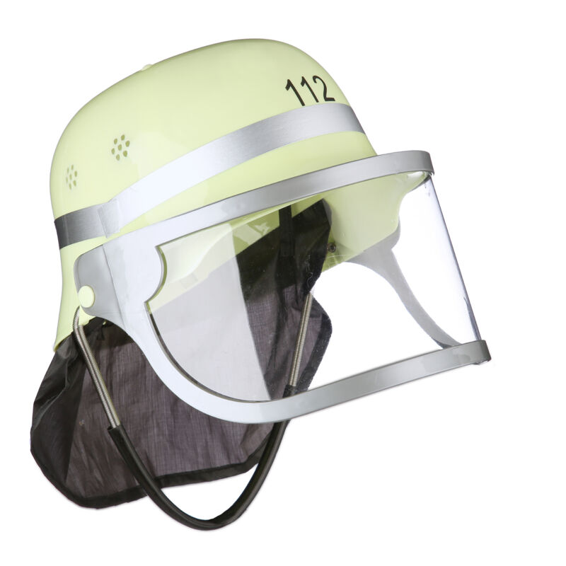 foto del prodotto relaxdays 6x casco da pompiere bambini, visiera, fazzoletto per collo poggia mento, regolabile, 24,5x22,5x28 cm, giallo