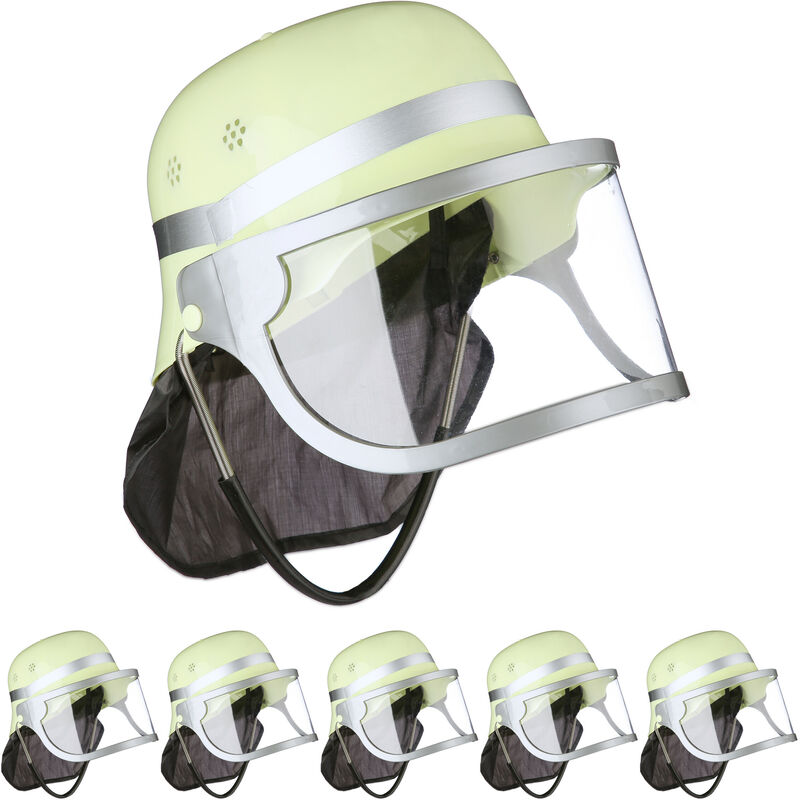 foto del prodotto relaxdays 6x casco da pompiere per bambini, cappello da vigile da fuoco da bimbo con visiera, hlp 24,5x22,5x28 cm, giallo