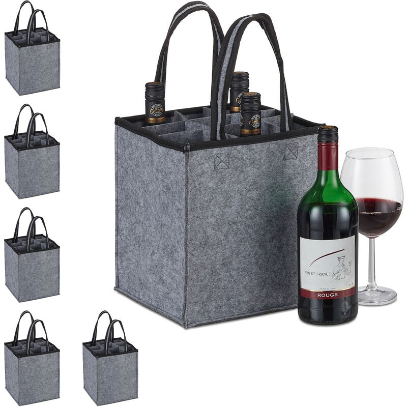 foto del prodotto relaxdays 6x portabottiglie, 9 scomparti, borsa per bottiglie di vino e birra in plastica e vetro, 45x24x24 cm, antracite