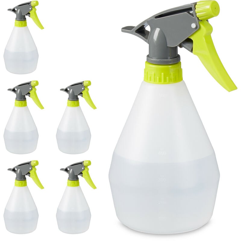 foto del prodotto relaxdays 6x spruzzino nebulizzatore, set da 6, 500 ml, bottiglietta spray, spruzzo nebulizzante e a getto, plastica, bianco