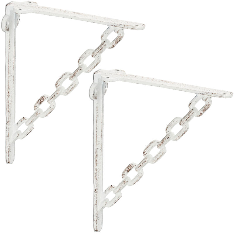 foto del prodotto relaxdays 6x staffe per mensole, set da 6, stile antico, stile a catena originale, reggimensola, supporto, bianco
