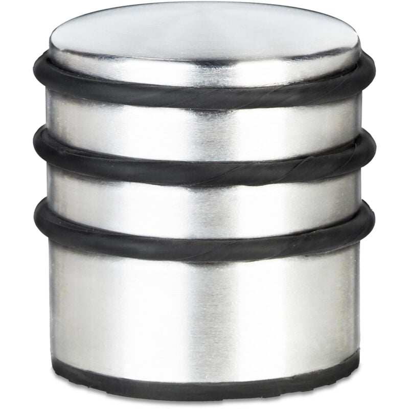 foto del prodotto relaxdays 8x fermaporta, blocca porte da pavimento, acciaio inox, gomma antigraffio, rotondo, metallo, hxd 7,5 x 7 cm, argentato