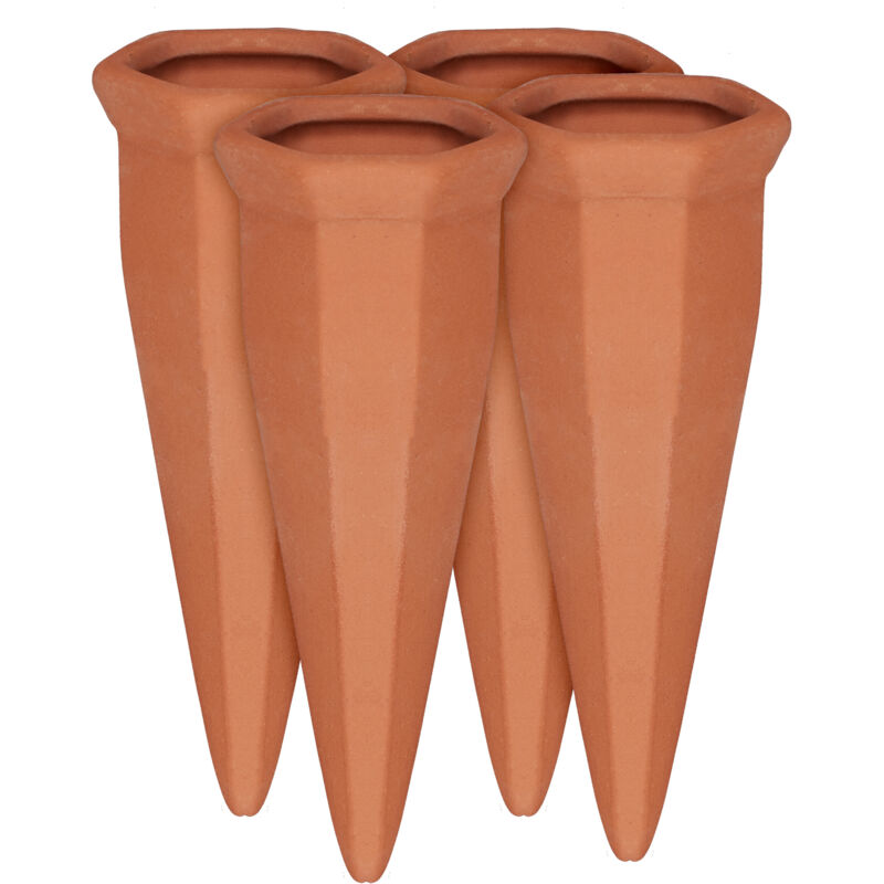 foto del prodotto relaxdays 8x irrigatori in argilla per vasi, set da 4 innaffiatori per piante, per bottiglie di vino e pet, terracotta