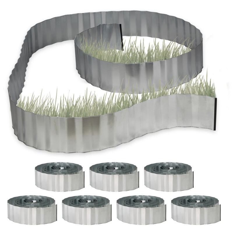 foto del prodotto relaxdays 8x recinto zincato per prato, bordura aiuola in metallo sponda per giardino antiradice 5 m x 16 cm, grigio argento