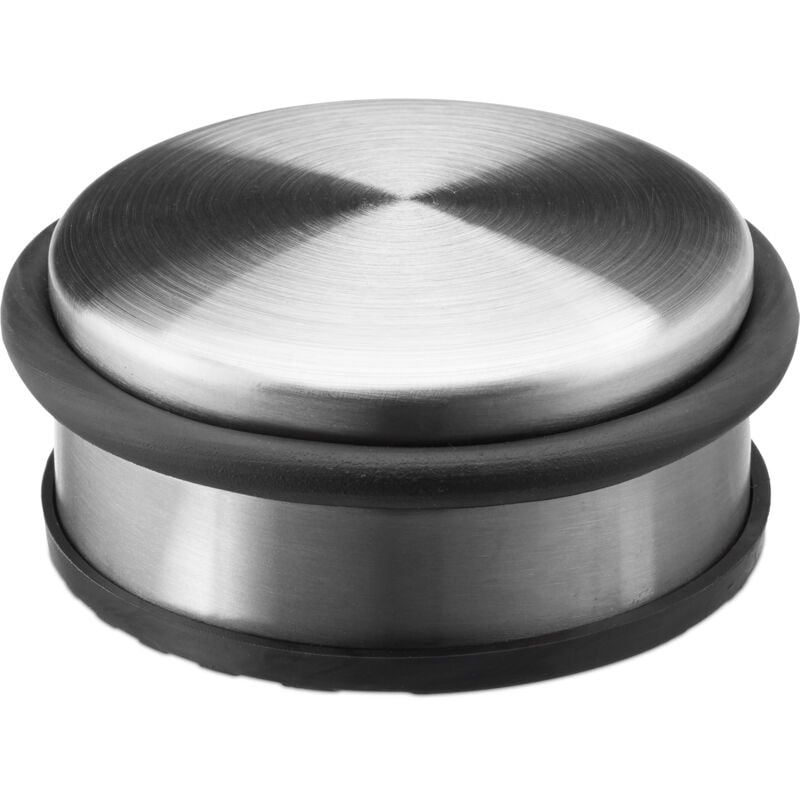 foto del prodotto relaxdays 8x set fermaporta, blocca porta bassi, bloccaporta da terra antigraffio antiscivolo, metallo, acciaio, argento