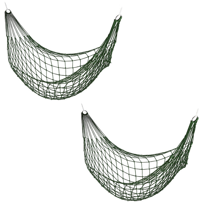 foto del prodotto relaxdays amaca da giardino a rete, set da 2, per campeggio, per 1 persona, da esterno, fino a 120 kg, verde scuro