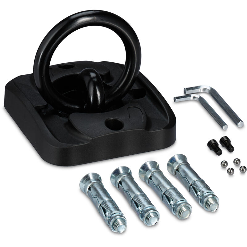 foto del prodotto relaxdays anello antifurto bici e moto, gancio 14 mm, ancoraggio a muro e pavimento per biciclette, acciaio e plastica