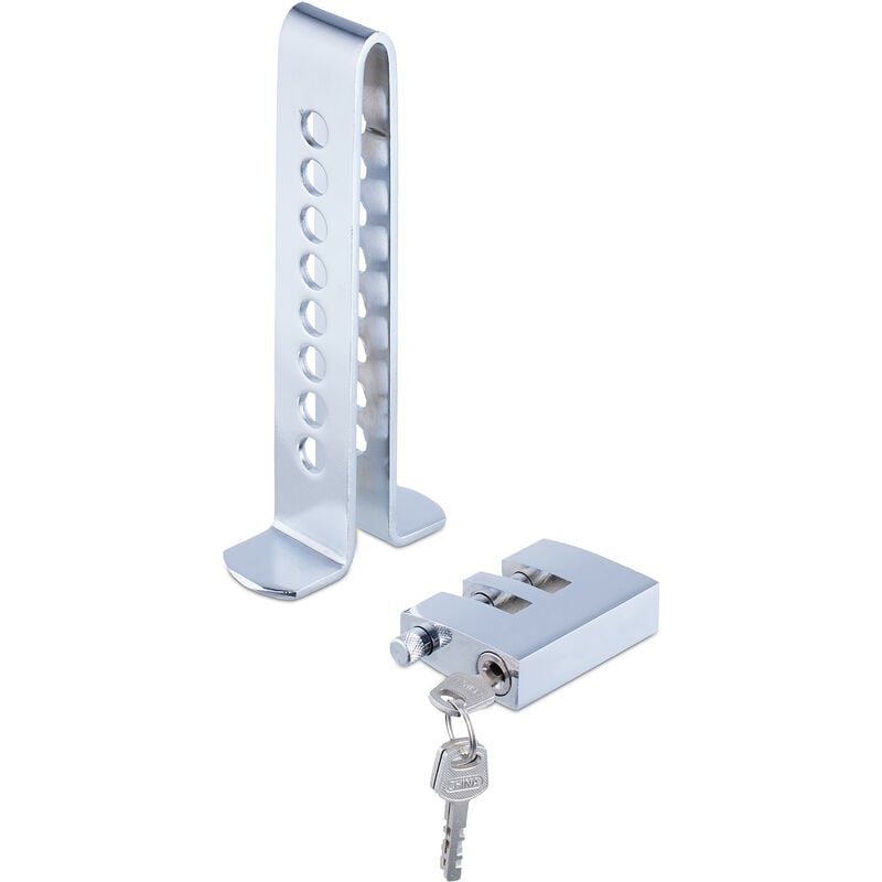 foto del prodotto relaxdays antifurto blocca pedali auto, dispositivo di protezione, 8 fori, blocco per frizione, gas e freno, argento