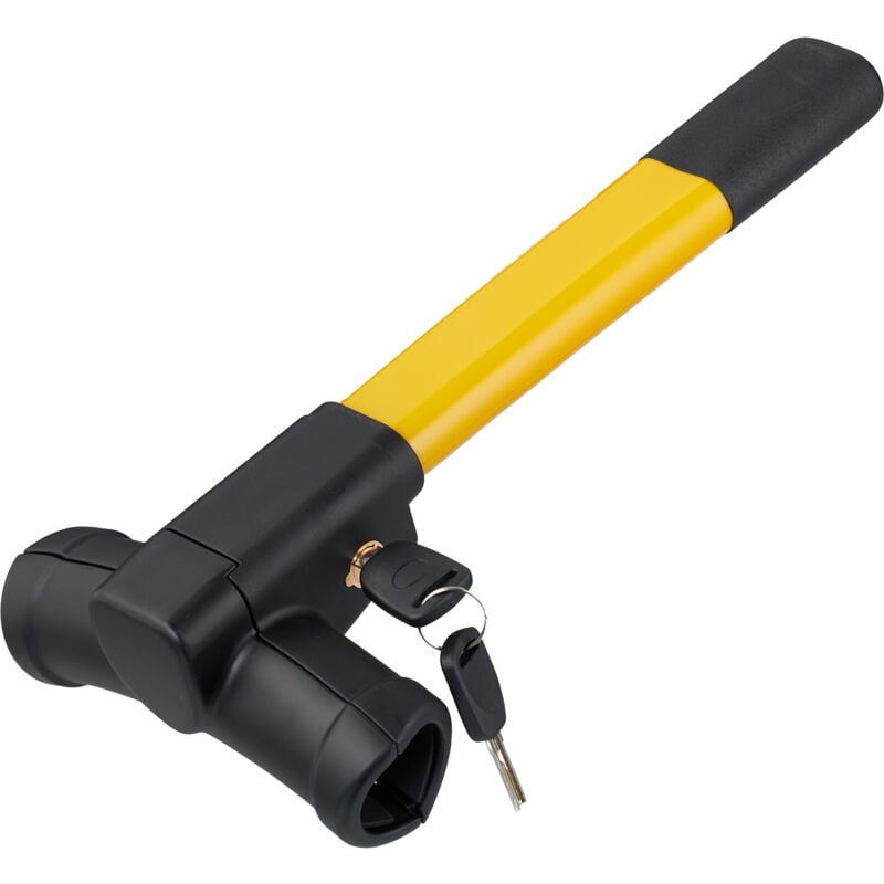 foto del prodotto relaxdays antifurto bloccasterzo auto, lucchetto blocca volante, protezione sterzo universale, asta acciaio, giallo nero