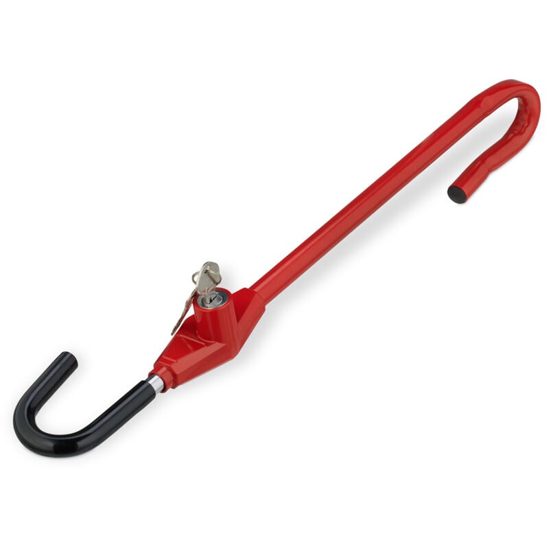 foto del prodotto relaxdays antifurto bloccasterzo auto, lucchetto blocca volante, protezione sterzo universale, asta in acciaio, rosso