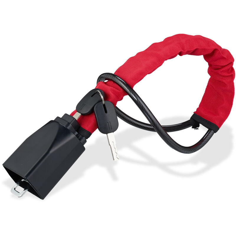 foto del prodotto relaxdays antifurto bloccasterzo auto, lucchetto doppio blocco sterzo universale, protezione acciaio volante, rosso nero
