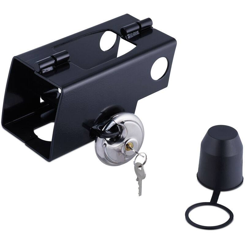 foto del prodotto relaxdays antifurto rimorchi agganciati e sganciati, serratura e protezione per gancio, lucchetto sicurezza auto, nero