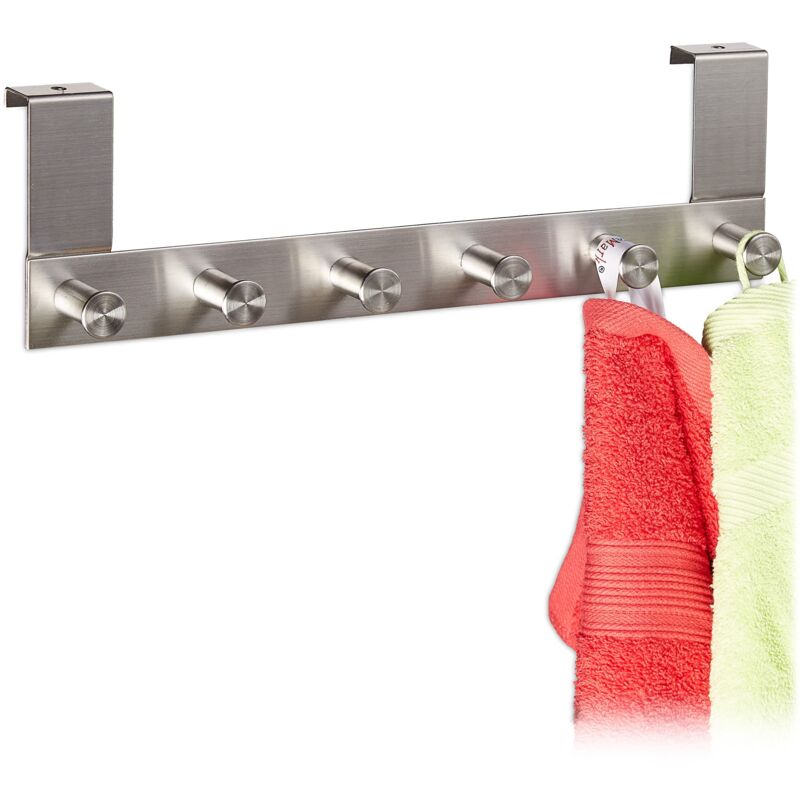 foto del prodotto relaxdays appendiabiti da porta, gancetti sopraporta in acciaio, 6 ganci, ante spessore da 1,8cm,da appendere, argento