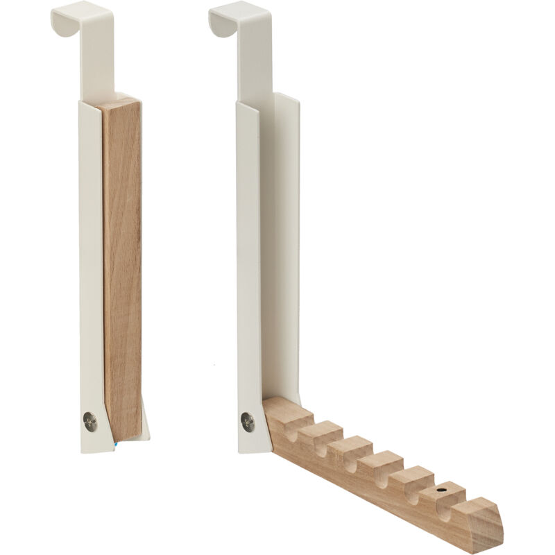 foto del prodotto relaxdays appendiabiti da porta pieghevole, 6 ganci per appendere grucce, per porte spesse 2 cm, metallo e legno, beige