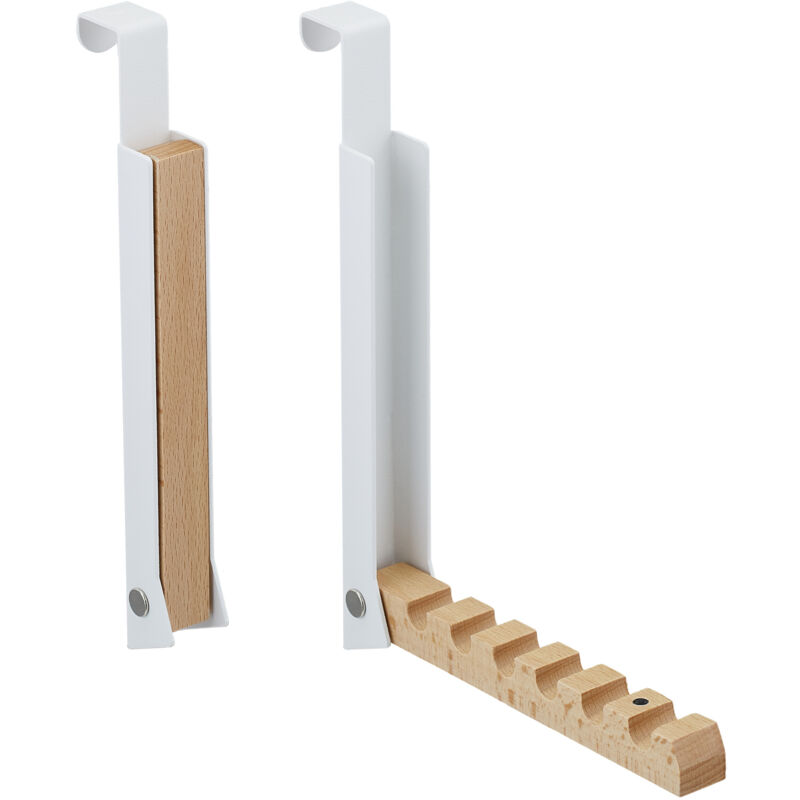 foto del prodotto relaxdays appendiabiti da porta pieghevole, 6 ganci per appendere grucce, per porte spesse 2 cm, metallo e legno, bianco