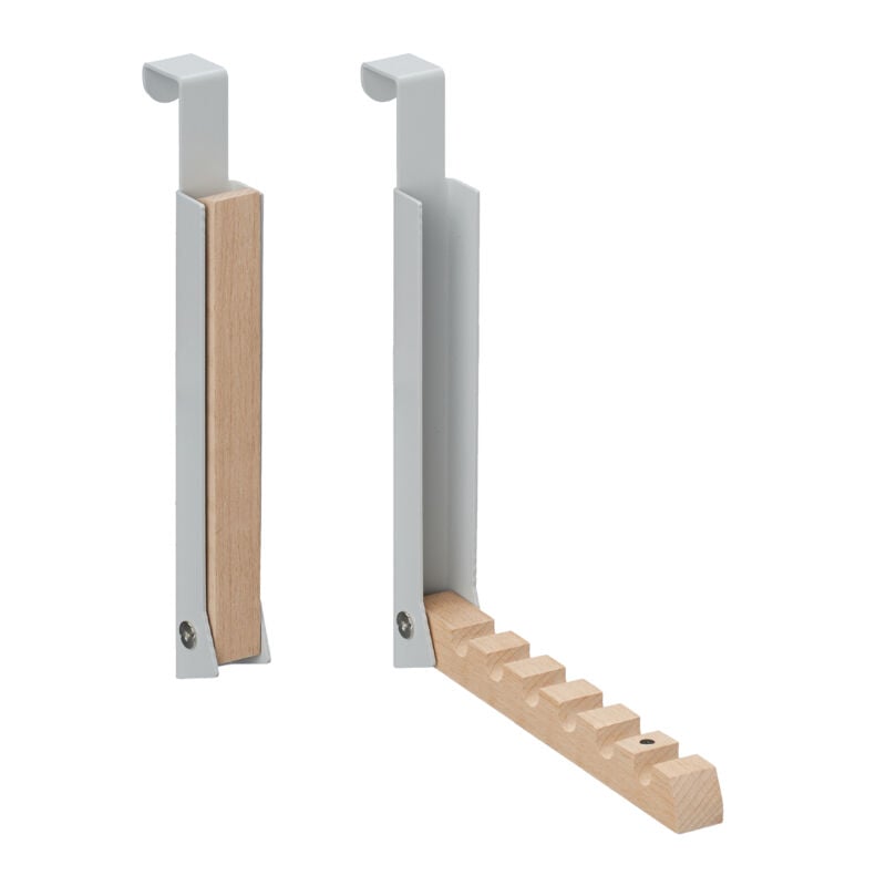 foto del prodotto relaxdays appendiabiti da porta pieghevole, 6 ganci per appendere grucce, per porte spesse 2 cm, metallo e legno, grigio