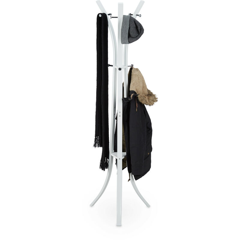 foto del prodotto relaxdays appendiabiti da terra, attaccapanni moderno, per corridoio, ingresso, 9 ganci, 175 cm, metallo, bianco